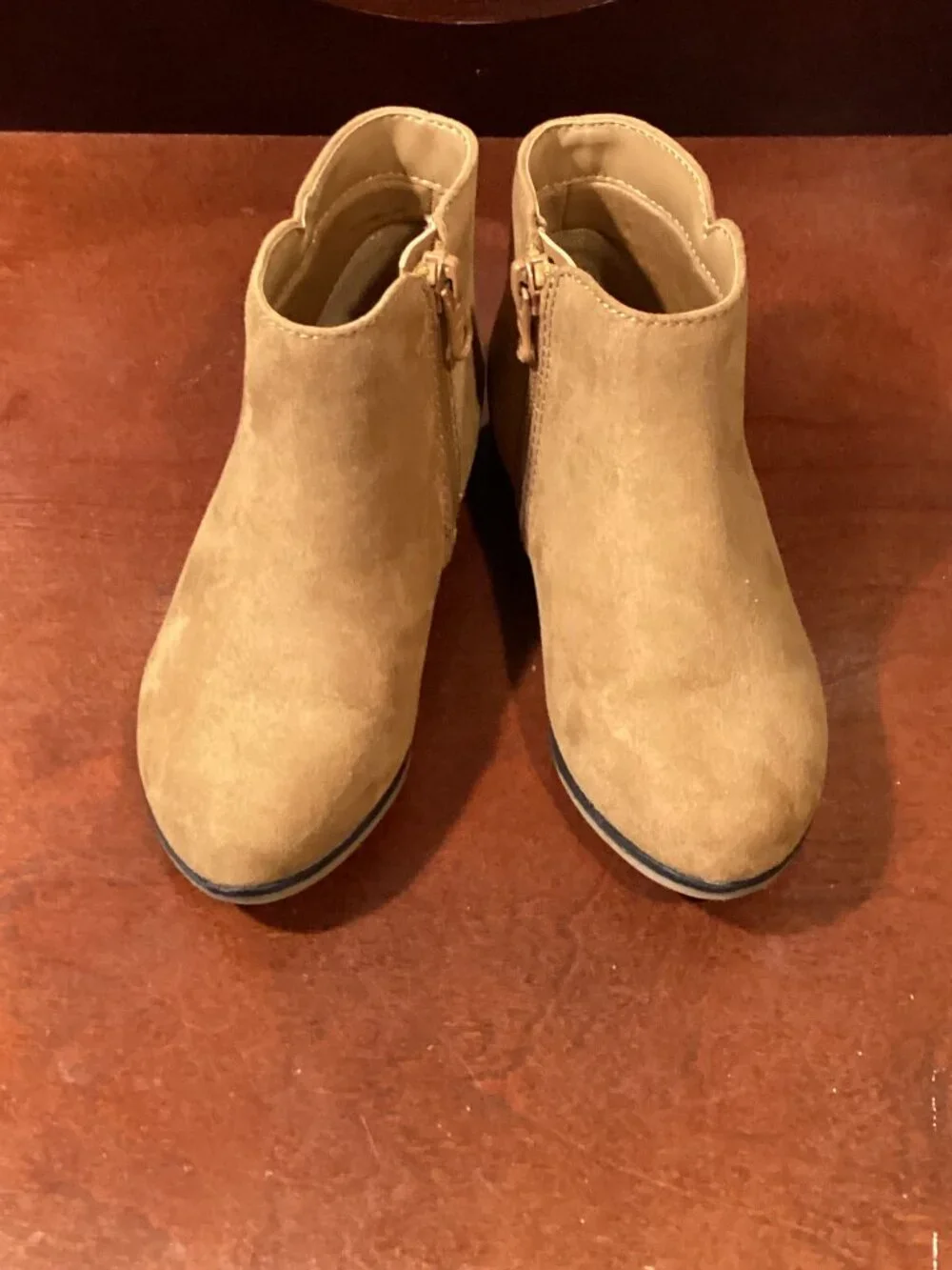 Tan Faux Suede Ankle Booties with Side Zipper